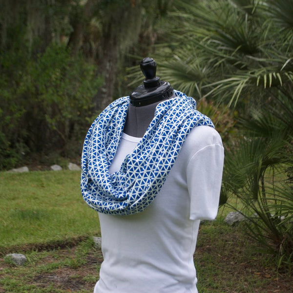 Infinity Scarf Blue Triangles Knit