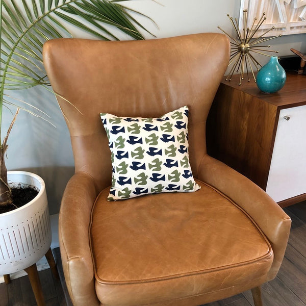 Throw Pillow Cover Barkcloth Olive & Navy On the Fly