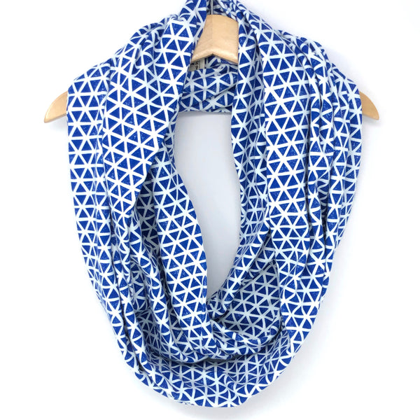 Infinity Scarf Blue Triangles Knit