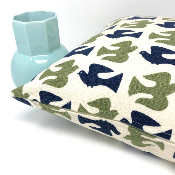 Throw Pillow Cover Barkcloth Olive & Navy On the Fly