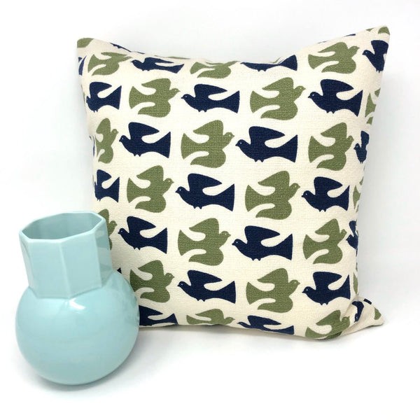Throw Pillow Cover Barkcloth Olive & Navy On the Fly