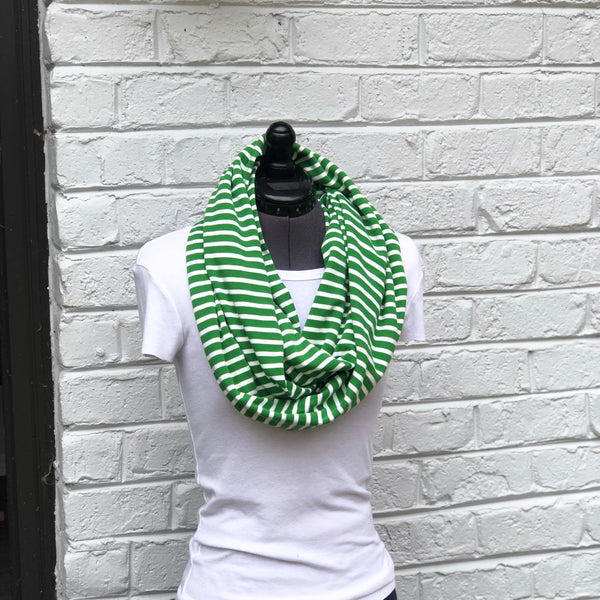 Infinity Scarf Green Stripes Knit