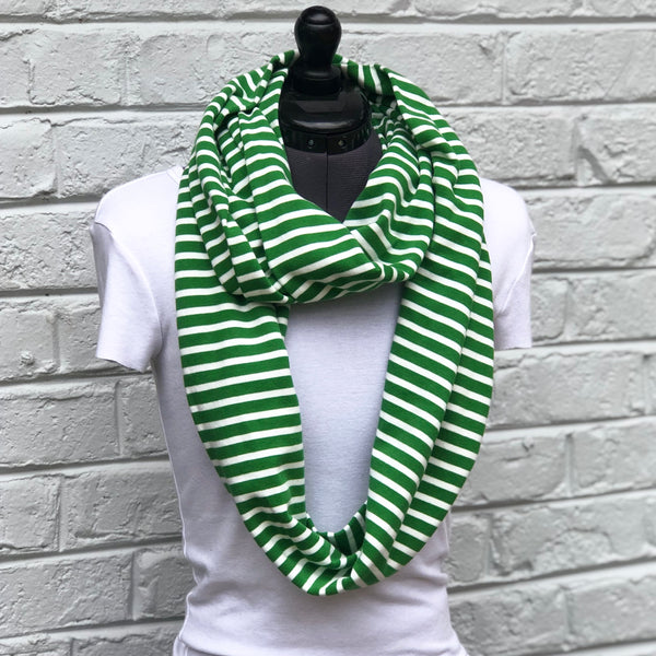 Infinity Scarf Green Stripes Knit