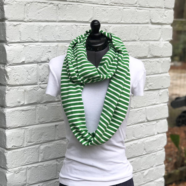 Infinity Scarf Green Stripes Knit