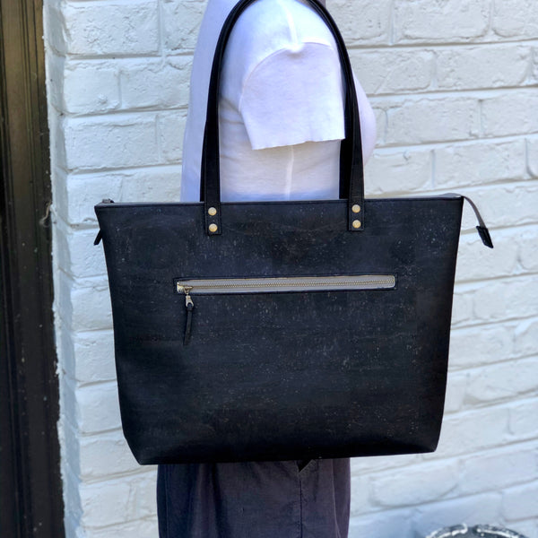 Bucket Tote Sustainable Black Cork  - Customize Your Lining!