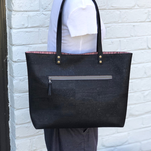 Bucket Tote Sustainable Black Cork  - Customize Your Lining!