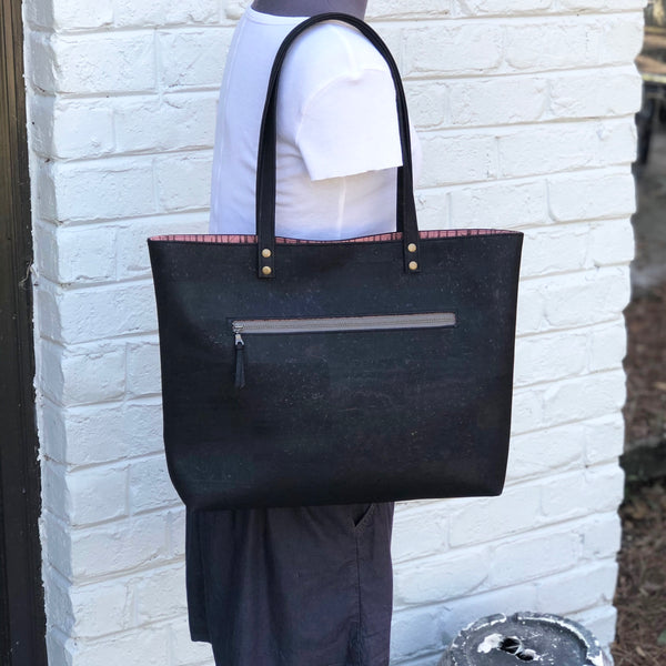 Bucket Tote Sustainable Black Cork  - Customize Your Lining!