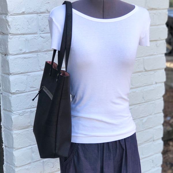 Bucket Tote Sustainable Black Cork  - Customize Your Lining!