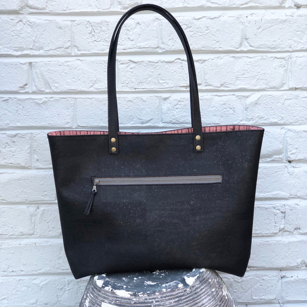 Bucket Tote Sustainable Black Cork  - Customize Your Lining!