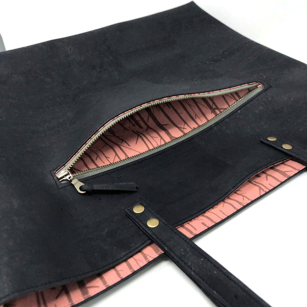 Bucket Tote Sustainable Black Cork  - Customize Your Lining!