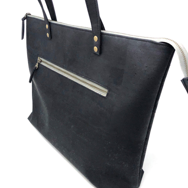 Bucket Tote Sustainable Black Cork  - Customize Your Lining!