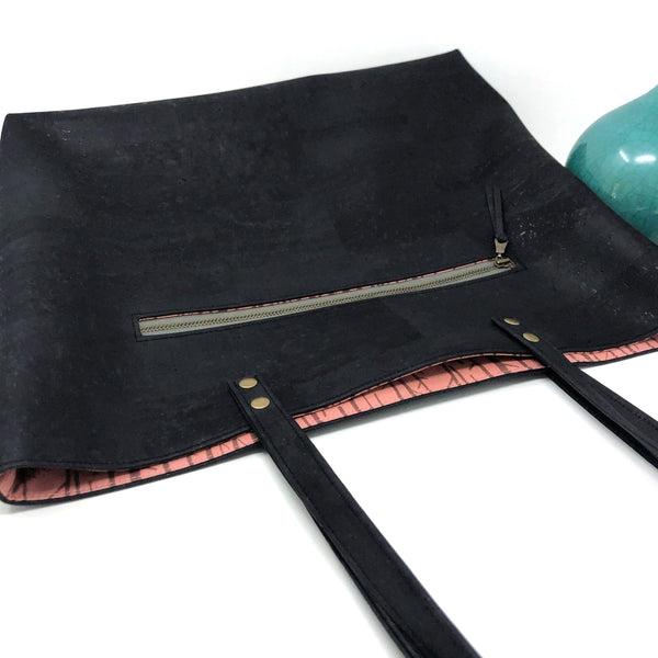 Bucket Tote Sustainable Black Cork  - Customize Your Lining!