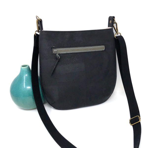 Sustainable Black Cork Small Crossbody - Customize Your Lining!