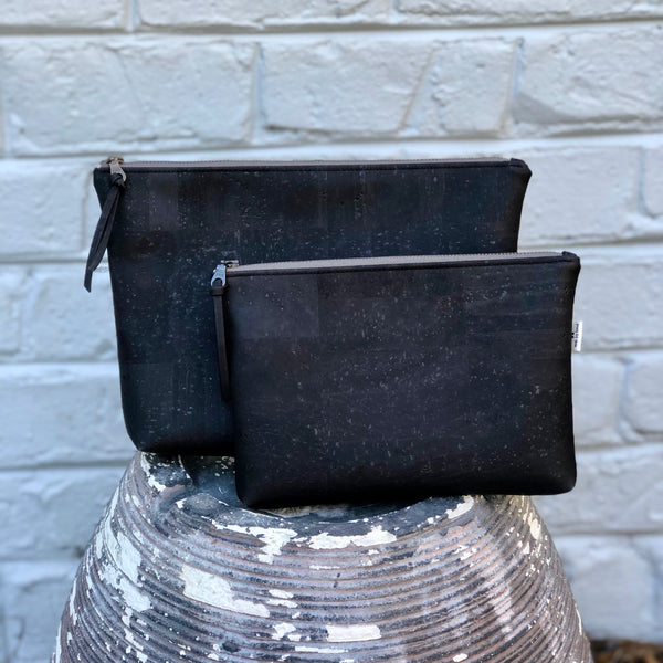 Slim Zip Pouch Sustainable Black Cork - 3 Sizes