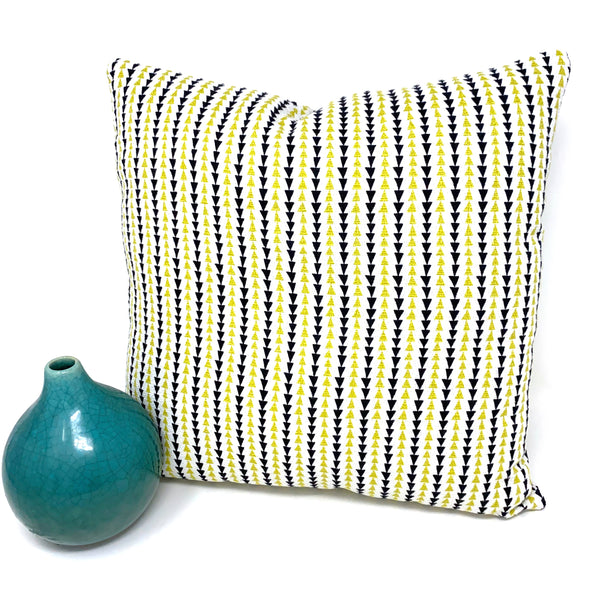 Throw Pillow Cover Barkcloth Black & Citron Arrows