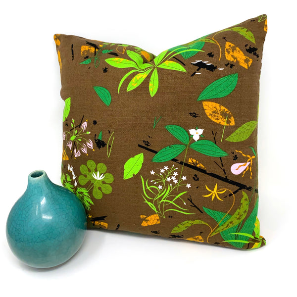 Throw Pillow Cover Charley Harper Barkcloth Spring Wildflowers