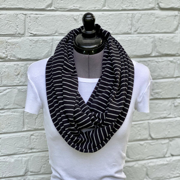 Infinity Scarf Black and Gray Stripes