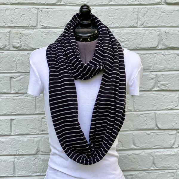 Infinity Scarf Black and Gray Stripes