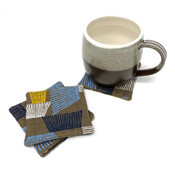 Coasters Set of 4, Barkcloth Shaded Brown