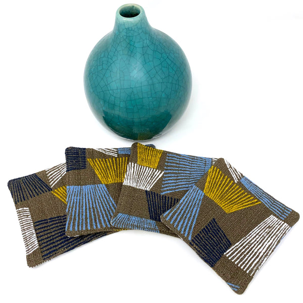 Coasters Set of 4, Barkcloth Shaded Brown