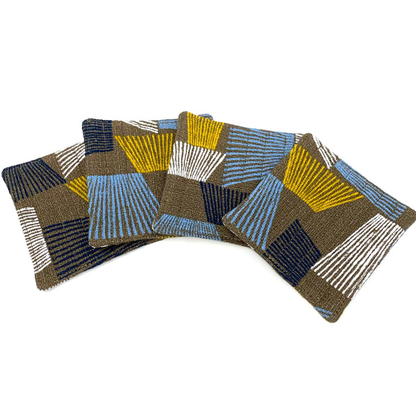 Coasters Set of 4, Barkcloth Shaded Brown
