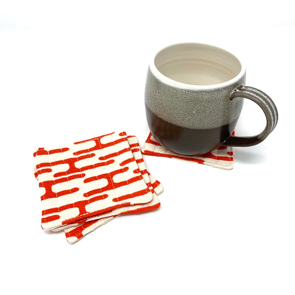 Coasters Set of 4, Barkcloth Get Lost Orange