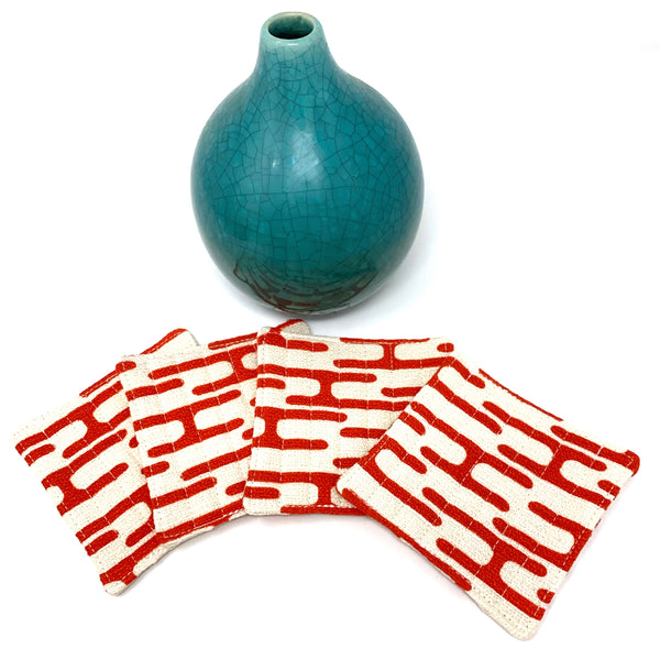 Coasters Set of 4, Barkcloth Get Lost Orange