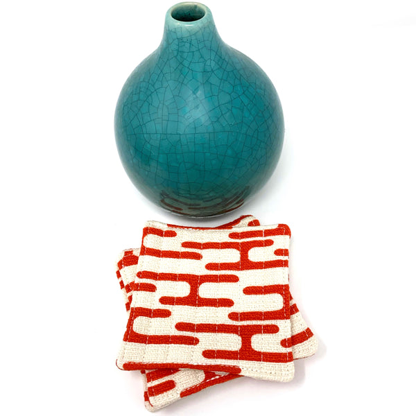 Coasters Set of 4, Barkcloth Get Lost Orange