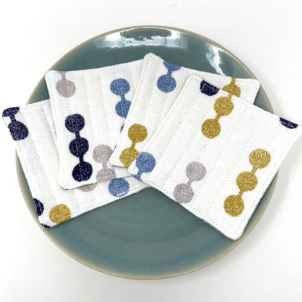 Coasters Set of 4, Barkcloth Dot to Dot White
