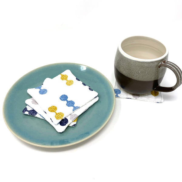 Coasters Set of 4, Barkcloth Dot to Dot White