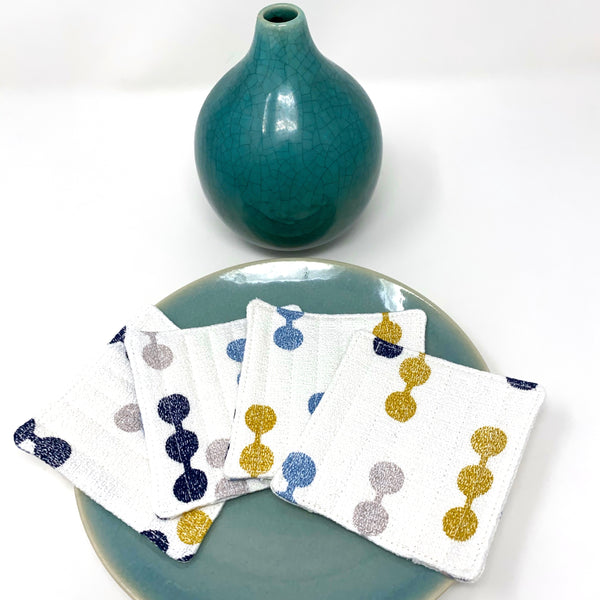 Coasters Set of 4, Barkcloth Dot to Dot White