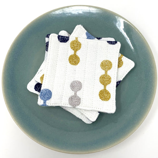 Coasters Set of 4, Barkcloth Dot to Dot White