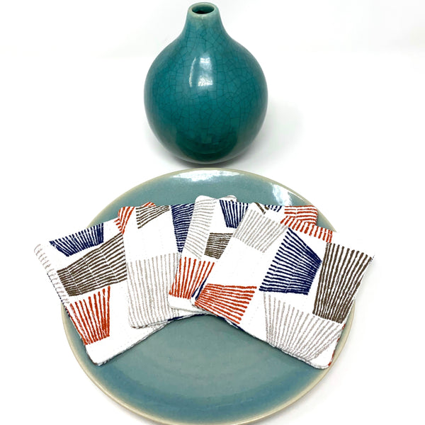 Coasters Set of 4, Barkcloth Shaded White