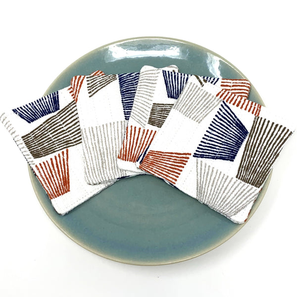 Coasters Set of 4, Barkcloth Shaded White