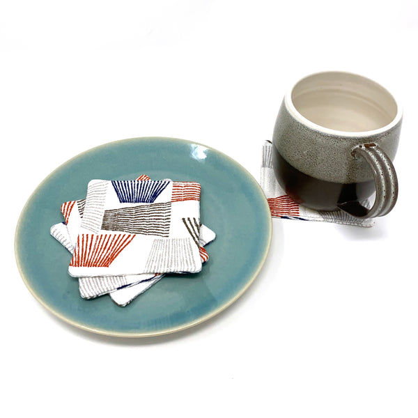 Coasters Set of 4, Barkcloth Shaded White