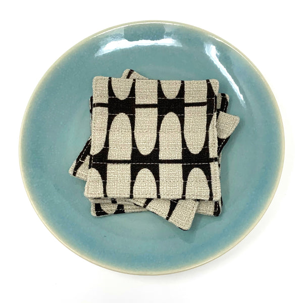 Coasters Set of 4, Barkcloth Brown Half Life
