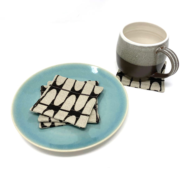 Coasters Set of 4, Barkcloth Brown Half Life