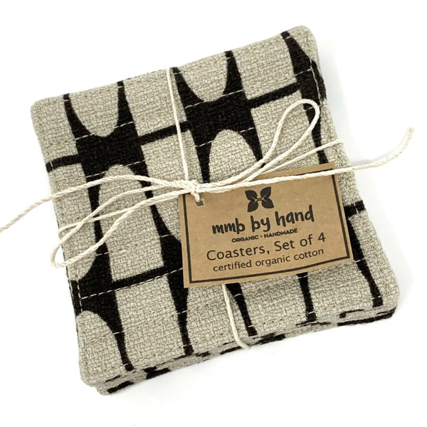Coasters Set of 4, Barkcloth Brown Half Life