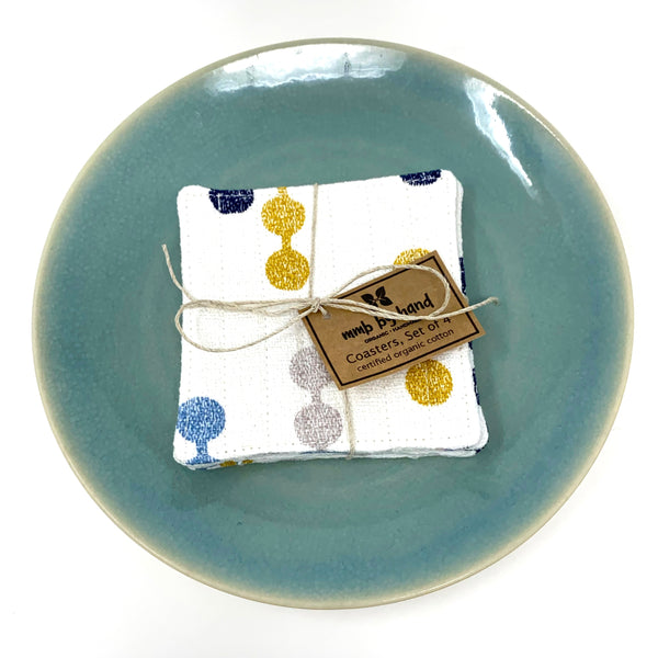 Coasters Set of 4, Barkcloth Dot to Dot White