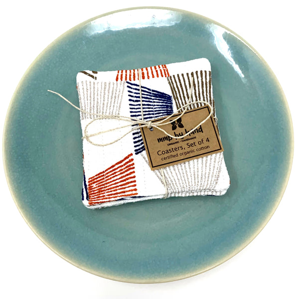 Coasters Set of 4, Barkcloth Shaded White