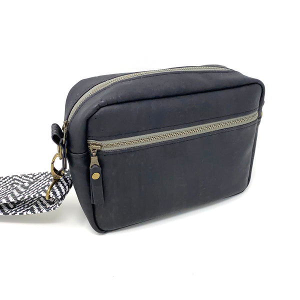 Sustainable Black Cork Boxy Crossbody - Choose Your Strap