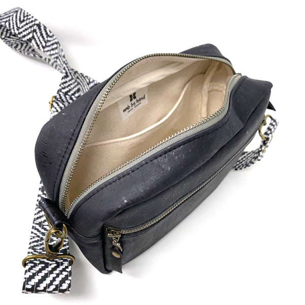 Sustainable Black Cork Boxy Crossbody - Choose Your Strap