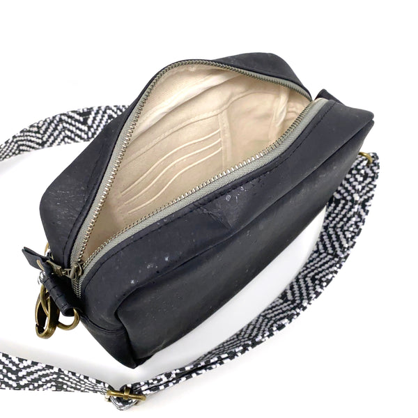 Sustainable Black Cork Boxy Crossbody - Choose Your Strap