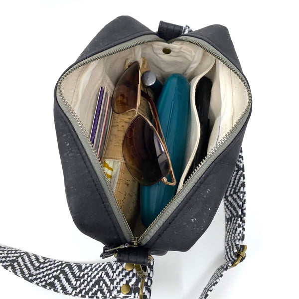 Sustainable Black Cork Boxy Crossbody - Choose Your Strap