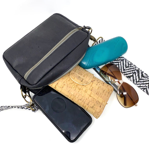 Sustainable Black Cork Boxy Crossbody - Choose Your Strap