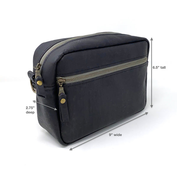 Sustainable Black Cork Boxy Crossbody - Choose Your Strap