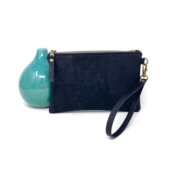 Sustainable Black Cork Wristlet