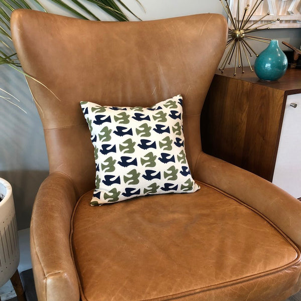 Throw Pillow Cover Barkcloth Olive & Navy On the Fly