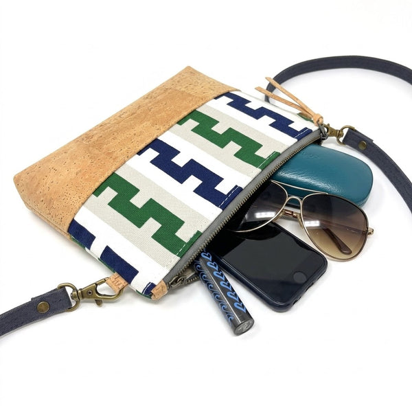 Organic & Cork Mini Crossbody - Navy & Green
