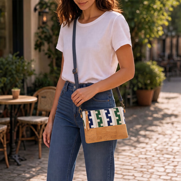 Organic & Cork Mini Crossbody - Navy & Green
